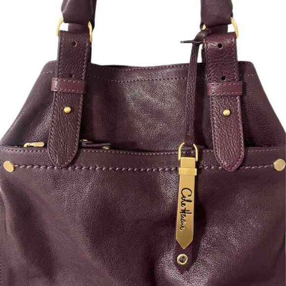 Cole Haan Purple Leather Bag Gold Accents - Picture 3 of 11